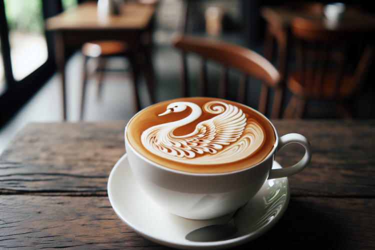 Advanced latte art creation, the swan design.